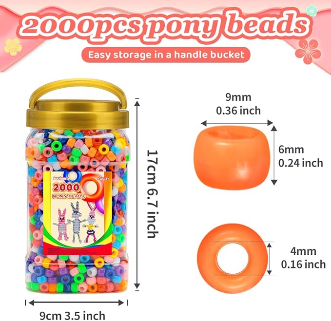 iooleem pony beads(2000pcs multi-colored pony beads), beads for bracelets making, beads for crafts, beading supplies, friendship bracelets making.