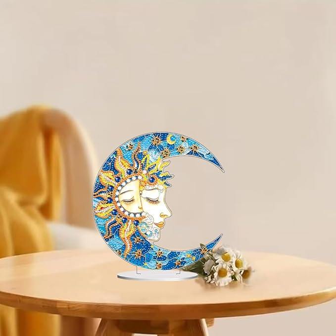 hyzsj DIY Diamond Desktop Ornament Moon,Crystal Diamond Art Painting Tabletop Ornaments Single Sided,Ornament for Adult Beginner Home Office Decor Crafts Gift