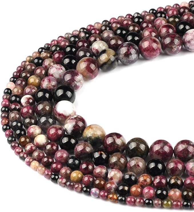 12mm Natural Colourful Tourmaline AB Gemstone Round Loose Beads Crystal Stone Bracelet Necklace Accessories Crafts for Jewelry Making DIY,1 Strand 15"