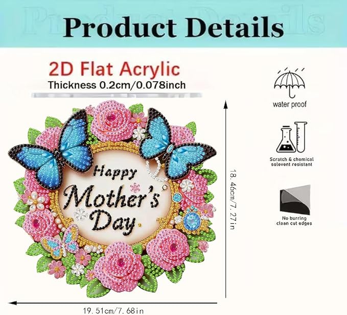 BAWKENTON Mother's Day Hanging Diamonds Art kit for Adult, DIY Diamonds Painting Art Kit, 7.68x7.27in Acrylic Diamonds Painting Board Kit Ornament, Special Crystal Diamond Hanging Ornament