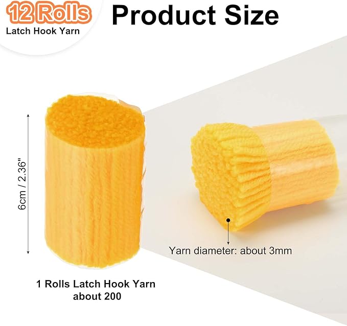 PATIKIL 12 Rolls Latch Hook Yarn, Latch Hook Kit Precut Rugs Yarn Making Crochet Bundles for Rug Adults Beginners Tapestry DIY Craft, Yellow