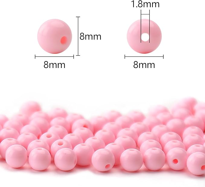 bonny boxx 500pcs 8mm smooth light pink acrylic round beads, plastic resin bubblegum balls chunky gumball beads for necklace and bracelet making, crafting supplies