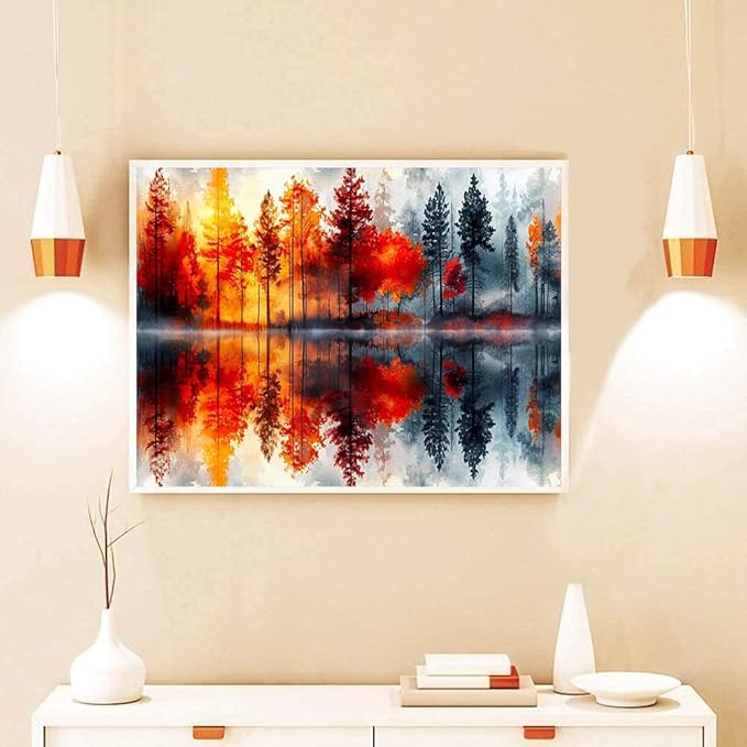 Stamped Cross Stitch Kits for Adults - Lake & Forest Reflection Embroidery Kits for Beginners Adults,11 CT Patterns Dimensions Counted Cross Stitch Kits for Adults Arts Craft 12x16 inch