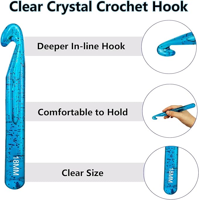 43 Pcs Large Crochet Hooks Set,12mm 15mm 18mm 20mm 25mm Large Crochet Hooks for Chunky Yarn,Plastic Crystal Smooth Big Crochet Needles for Handmade DIY Crochet with Storage Bag