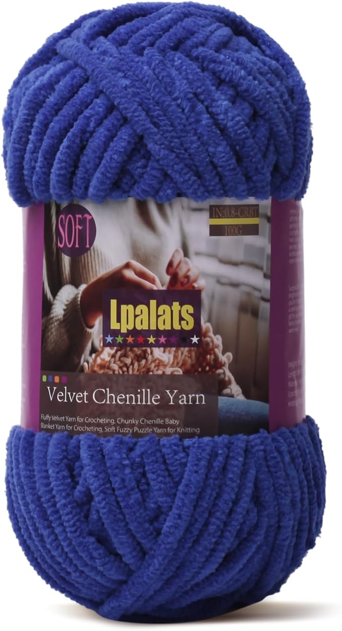 Baby Blanket Yarn for Crocheting Soft - 1 Pack of 100g/3.5oz Chunky Chenille Yarn for Knitting Blankets Amigurumi - #6 Super Bulky - 87 Yards Thick Plush Yarns (1, Dark Blue)