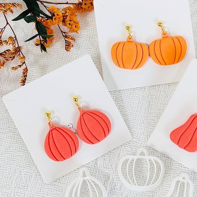 Xaekicr 3Pcs Halloween Pumpkin Polymer Clay Cutters Set – Fall Theme Clay Cutters for Earrings Making – Pumpkin Clay Tools for Polymer Clay Molds