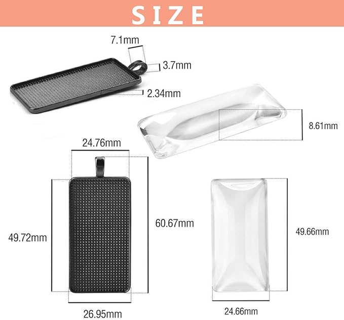 DROLE 30Pcs Large Pendant Trays Kit-15Pcs Cabochon Bezel Trays with 15Pcs Rectangle Glass Dome Tiles for Jewelry Making 25×50mm White K