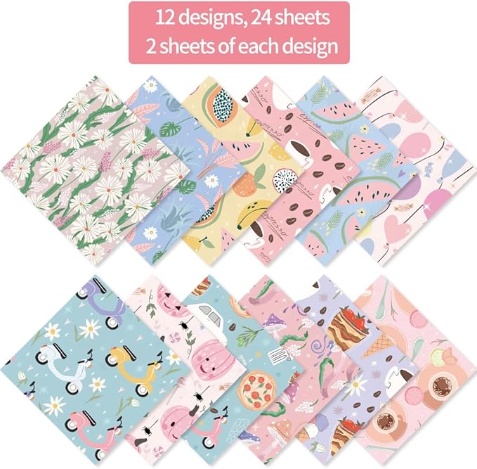 6x6" 160gsm Cardstock Single Sided Scrapbooking 24 Papers Pad Vintage Decoupage Scrapbook Kit Patterned Paper Junk Journal Supplies Journaling Supply Scrap Paper Crafting. Cartoon