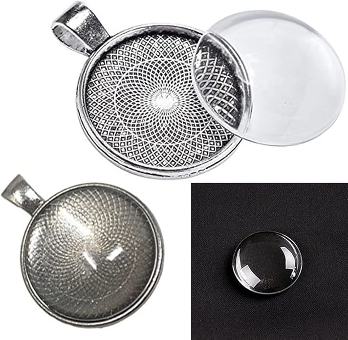BetterJonny 48pcs Bezel Pendant Trays, 4 Shapes Pendants Trays Set Including 24pcs Charms Bezel Blanks and 24pcs Glass Cabochons for DIY Jewelry Making(2 Colors)
