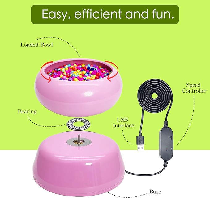 Xmada Electric Bead Spinner - Bead Spinner with 2PC Beading Needles and Seed Beads, Waist Beads Kit, Bead Spinner for Jewelry Making, Electric | Speed Adjustment Beading Tools (Pink)