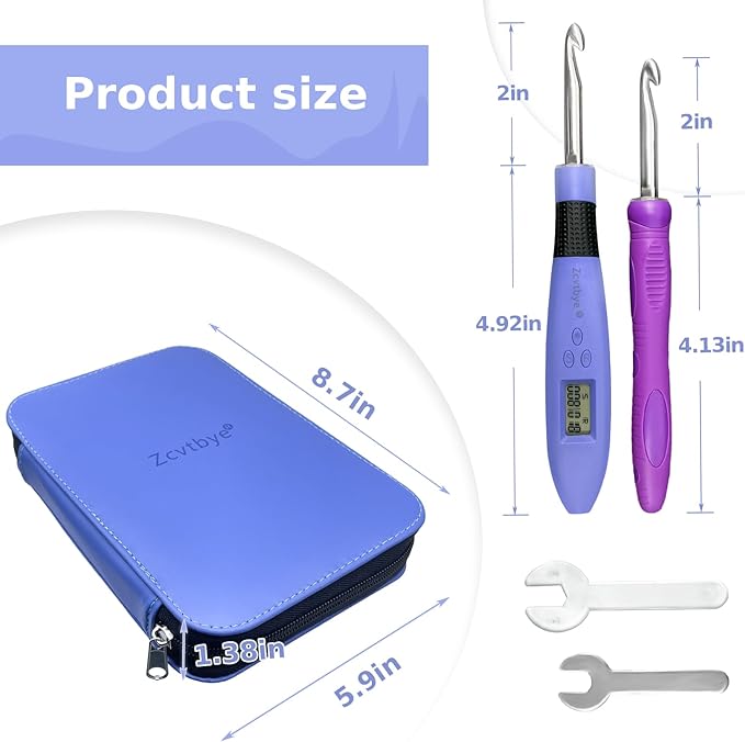 Counting Crochet Hook Set Digital, Light Up Crochet Hooks Set - Ergonomic for Arthritic Hands, Digital Stitch & Row Counter - 18 Size Interchangeable Crochet Kit - Cool Gift (Blue, 18 Size)