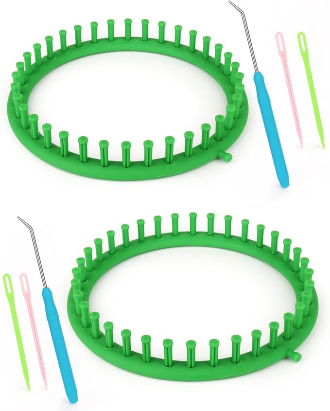 Aeelike 2 Pcs Round Knitting Looms Set, 36 Pegs Knitting Loom Simple for Beginner, 24 cm Diameter Plastic Loom Knitting, Small Round Loom Knitting Set for Home DIY, Teaching, Learning