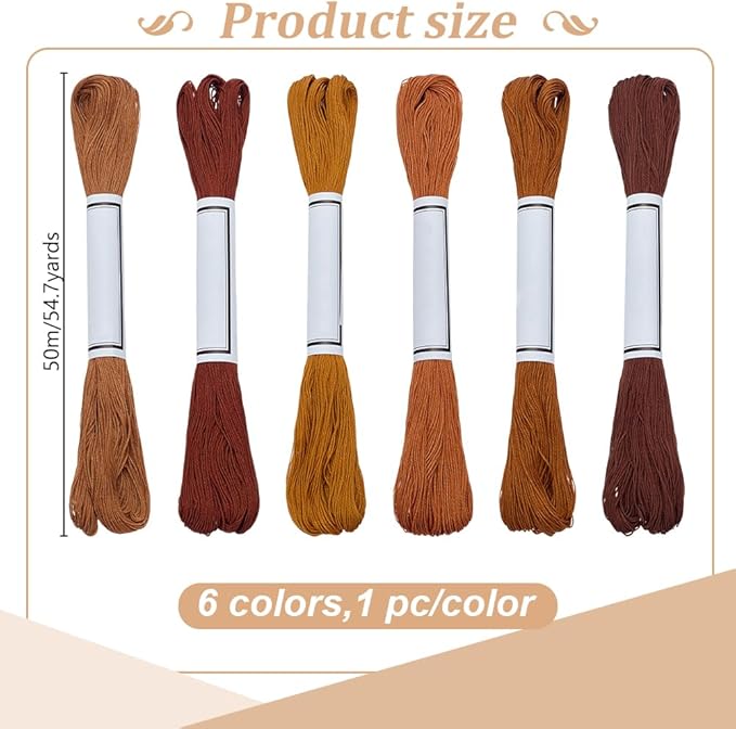 FREEBLOSS 6Pcs Sashiko Thread Sashiko Skein 55 Yards*6 Colors Brown Cotton Embroidery Thread Japanese Quilting & Embroidery Sashiko Kit Supplies