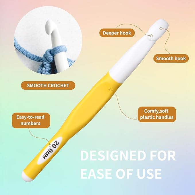 Froggod 8 Sizes Large Crochet Hooks Set, 20mm 15mm 12mm 10mm 9mm 8mm 7mm 6mm Crochet Hooks for Chunky Yarn, Long Ergonomic Crochet Needles with Rubber Handle