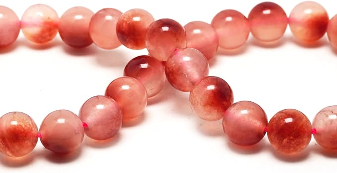 10mm Jade Stone Beads for Jewelry Making - Gemstone Round Loose Beads for Bracelets(35-38pcs, Red Cloudy Jade)