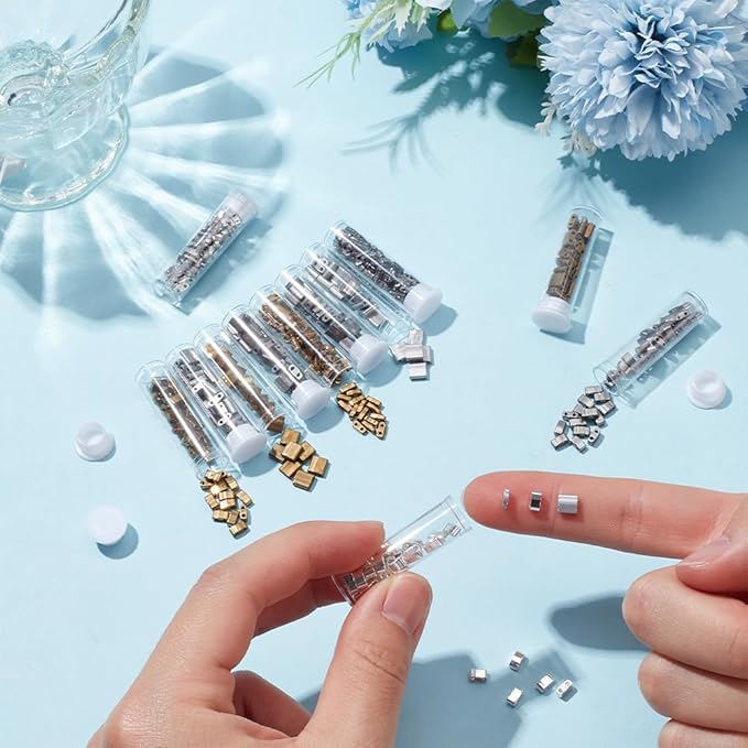 NBEADS About 468 Pcs 3 Sizes 2-Hole Beads, 3 Colors 1/4 Half 5x5mm/5x2mm/5×1mm Mini Japanese Glass Seed Beads for Bracelet Necklace Earring Jewelry Making