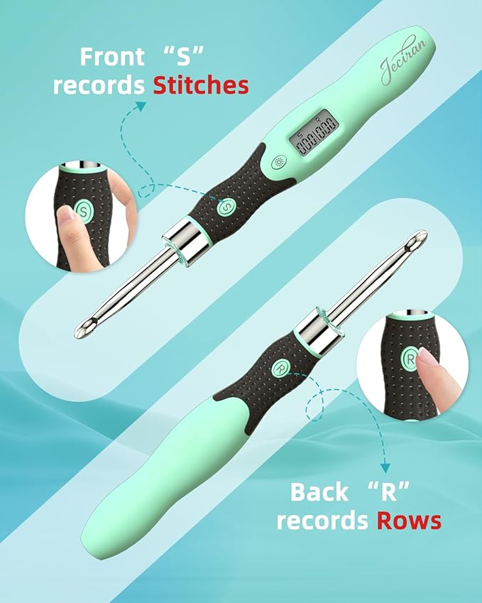 Upgraded Lighted Crochet Hooks Set with 24 Interchangeable Heads-Rechargeable Counting Crochet Hook Set-No Need to Move Fingers-Ergonomic Digital Crochet Hook for Arthritic Hands