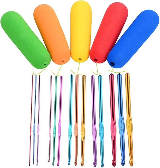 Crochet Hook Grip Ergonomic Grips Crochet Handle Multi-Size Ergonomic Crochet Hook Handle Attachment Fits 2mm-10mm Hooks-Great for Comfort and Arthritic Hands (Only EVA Handle)
