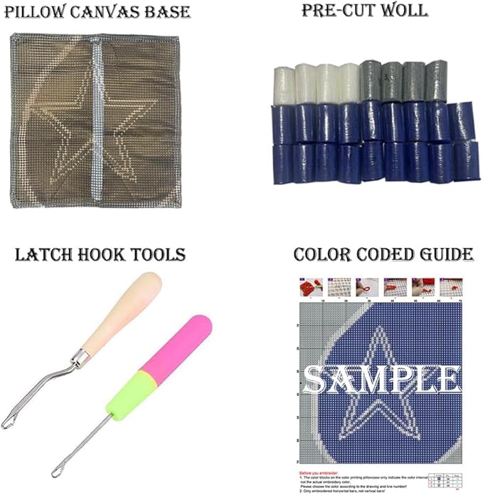 Puzamen Latch Hook Pillow Kits for Adults Beginner Christmas with Pre-Printed Canvas Rug Needlework Pillowcase Making Kit Home Arts Crafts Sofa Decoration
