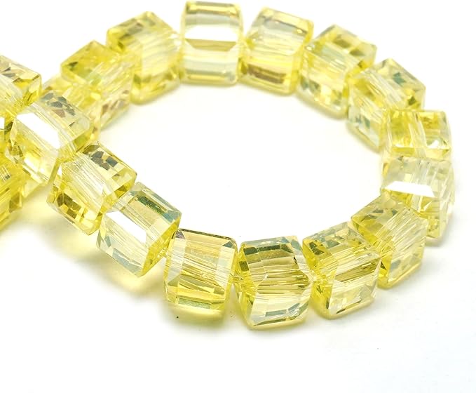 8mm Sparkle Cube Crystal Beads for Jewelry Making - Faceted Spacer Beads for Bracelets(94-100pcs, Lemon Yellow AB)