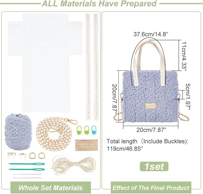 WADORN DIY Knitting Crochet Bag Making Kit, Handmade Woven Tote Bag Making Materials Set Women Shoulder Bag Making Accessories Hand Crafting Yarn Weaving Kit Birthday Christmas Gift, Blue