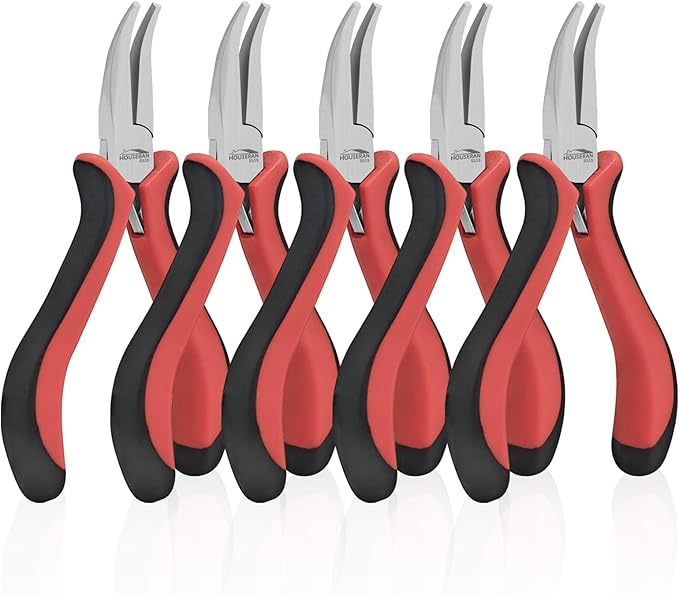 houseran bent nose pliers 5"-5 pack bent nose pliers for jewelry making with spring loaded for diy, craft, repairing