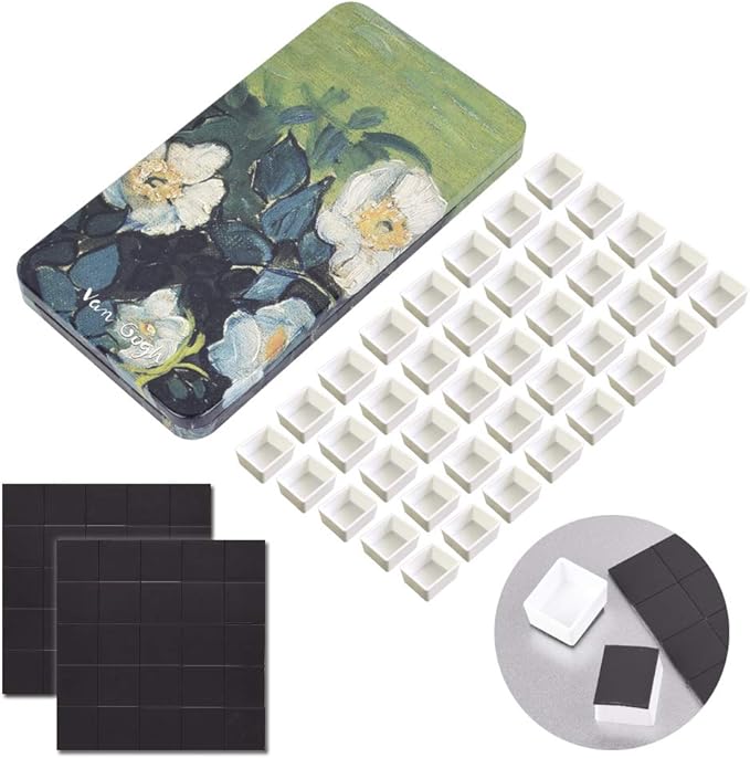 40Pcs Empty Half Pans with Magnetic Stripe Watercolor Paint Travel Tin Palette Case, Artist Paints Half Pan Kits for DIY Watercolor Oils or Acrylics Painting Art Drawing Wild Rose