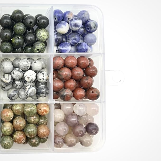 350pcs 8mm Natural Round Stone Beads,for Jewelry Making,Loose Gemstone Accessories Hole Size 1mm,Polyolor Crystal Energy Stone,DIY Smooth Beads Necklace Bracelet (8mm 15 Grid), Small