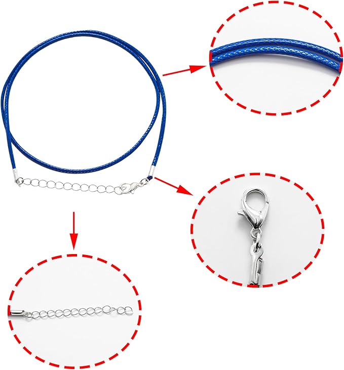 10 Pcs 2.0mm Leather Necklace Cords with Clasp,Waxed Cords,Necklace Ropes for Pendants and Jewelry Making(Royal Blue)