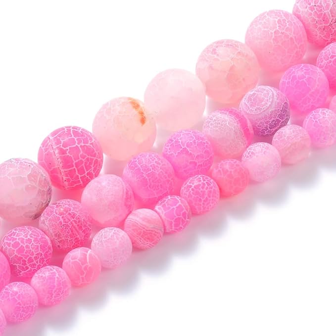10mm Natural Rose Frosted Agate Gemstone Round Loose Beads Crystal Stone Bracelet Necklace Accessories Crafts for Jewelry Making DIY,1 Strand 15"