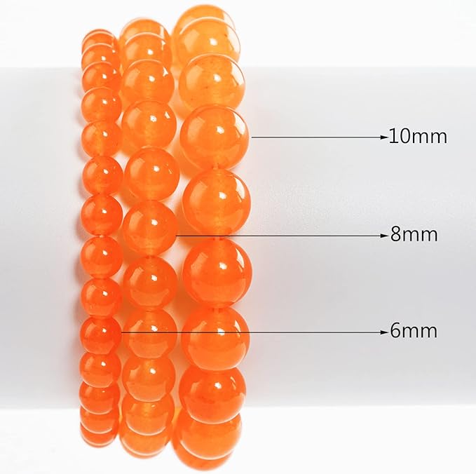6mm Natural Orange Chalcedony Round Bead - 60PCS Bulk Gemstone Beads for Jewelry Making, DIY Bracelets, Necklaces - Includes Crystal Stretch Cord - Stone Beads for Crafting Gifts