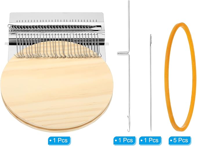 PATIKIL 28 Hooks Mini Weaving Machines Kit, Metal Quickly Small Darning Weave Tool with Accessories for Mending Knitting Stitching Clothes DIY, Style 1