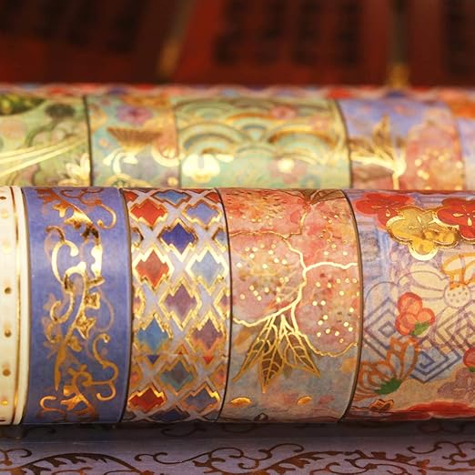 YUBBAEX Splendid Gold Washi Tape Set Embroidery Pattern Foil Decorative Tapes for Arts, DIY Crafts, Journal Supplies, Planners, Scrapbook, Card/Gift Wrapping -15 Rolls- (Splendid Embroidery)