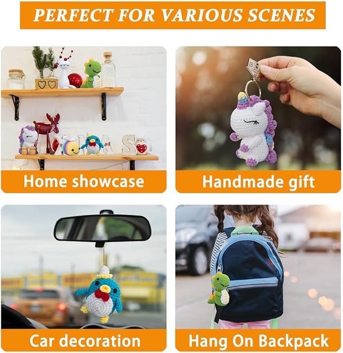 Crochet Kit for Beginners – 6 PCS Crochet Animal Kit, Knitting Beginners Kit with Step by Step Videos, Yarn, Crochet Hook, Great Birthday Holiday Gift (Knitting Kit 2)