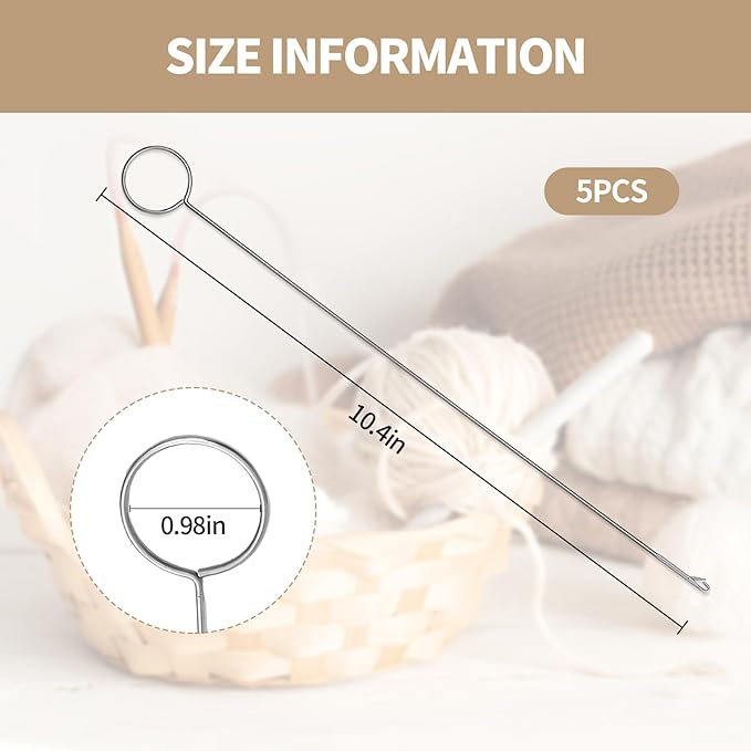 5PCS Loop Turner Sewing Tool,10.4 Inch Knot Grippers Tool for Silicone Beads Needle-Hook,Stainless Steel Fabric Tube Turner for Beads, Straps, Drawstrings & Craft Projects