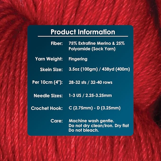 KnitPro Symfonie Fingering Weight Hand Dyed Semi-Solid Yarn Skein | Extra Fine Merino Wool & Polyamide Blend for Knitting & Crocheting, Oeko-TEX Certified 400m, 100g | Terra Red Rose