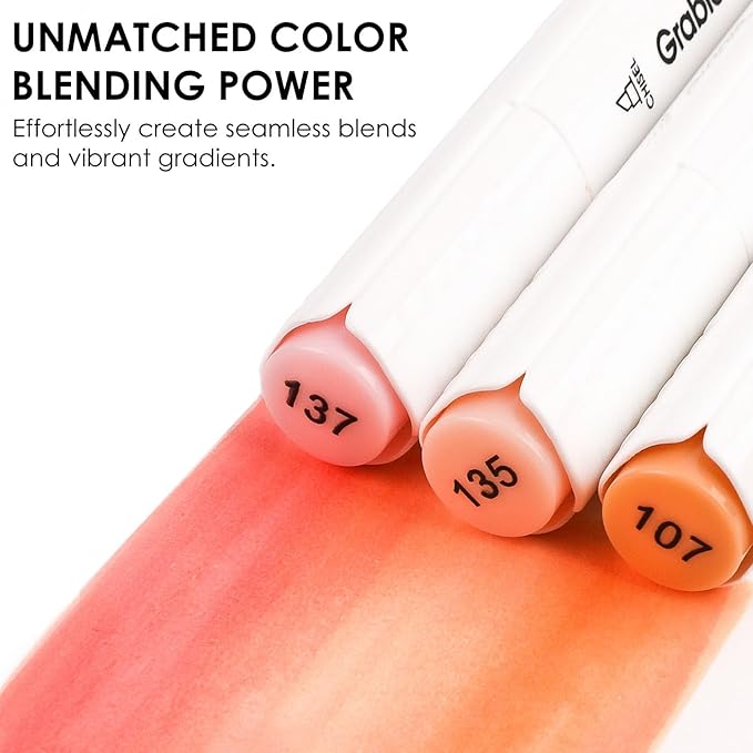 Grabie 36 Colors Dual Tip Skin Tone&Hair Alcohol Markers, Chisel & Brush Alcohol Based Skin Color Marker Set with Case and Coloring Book, Drawing Markers for Adults Coloring, Set of 36