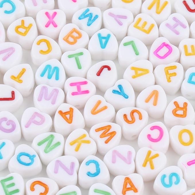 Song Xi 1200pcs White Heart Acrylic Alphabet Beads - Colorful Letter Beads 4x7mm for Bracelets and Jewelry Making