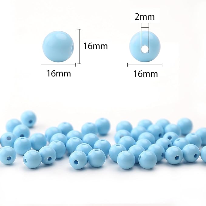 bonny boxx 60pcs 16mm smooth aquamarine acrylic round beads, plastic resin bubblegum balls chunky gumball beads for necklace and bracelet making, crafting supplies