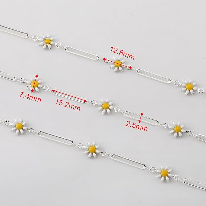 YOUBEIYEE 16.4 Feet Silver Plated Brass Chain for Jewelry Making Silver Paperclip Chain Enamel Daisy Flower Chains Bulk with Jump Rings Lobster Clasps