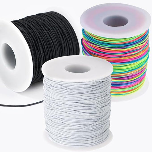 Elastic String for Bracelets, QBJAYTY 1mm Strong Elastic Stretchy String Cord for Bracelet Making, Bracelet Elastic String for Pony Kandi Letter Beads Beading, Black White Rainbow String