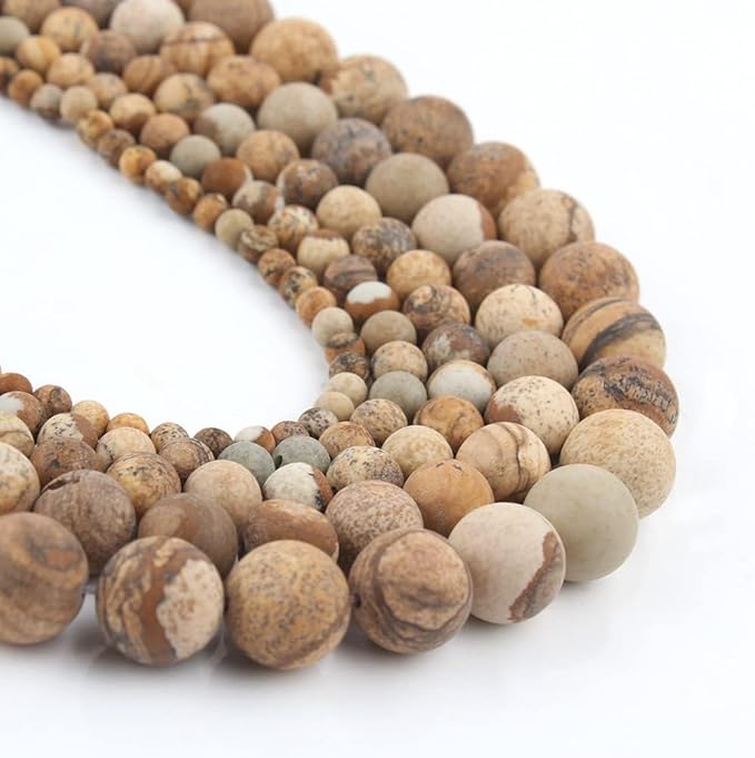 Stone Beads, 60pcs Matte Picture Jasper, 6mm Round Loose Beads for Jewelry Making, Bracelets, with Bag, String & Card