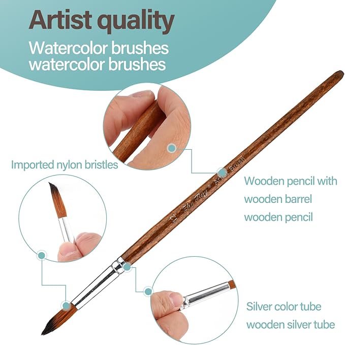 Thinp Watercolor Painting Brush Set 12Pcs Round Pointed Tip Artist Paint Brushes Professional Detail Paint Brushes for Watercolor Acrylics Oil