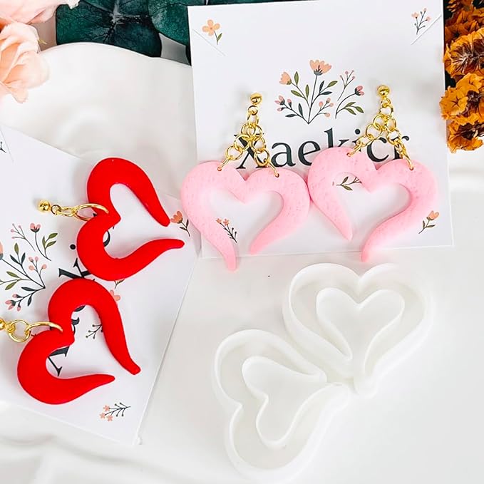 Xaekicr Heart Polymer Clay Cutters for Earrings–2Pcs Clay Cutters for Polymer Clay Jewelry Making – Love Shape Clay Tools, Clay Molds for DIY Crafts