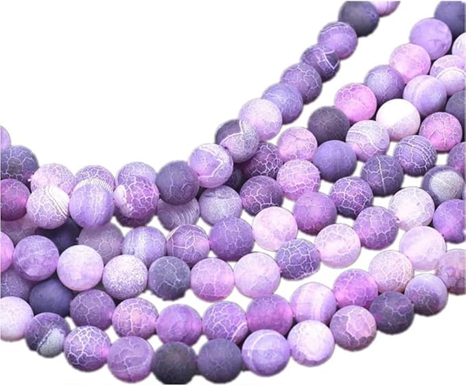 10mm Natural Purple Frosted Agate Gemstone Round Loose Beads Crystal Stone Bracelet Necklace Accessories Crafts for Jewelry Making DIY,1 Strand 15"