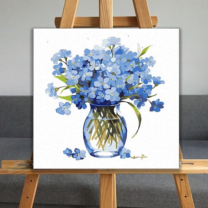 JUJUHOOD Blue Daisy Flower Paint by Numbers Kit for Adults Beginner & Kids Ages 8-12, Easy Paint by Number Without Easel, Simple Paint by Numbers for Gift Home Wall Decor (10x10Inch)