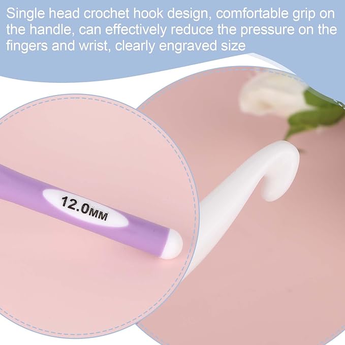 12.0mm Large Size Crochet with Ergonomiv Handle, Long Rubber Handle Crochet Hook, Knitting Giant Crochet Hooks for Chunky Yarn, Scarf, DIY, Wool Products(12MM)