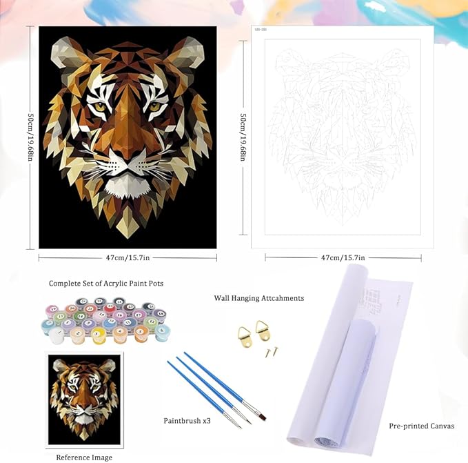 Natuyalo Paint by Numbers for Adults Tiger Totem, Paint by Numbers Kit on Canvas for Beginners, Abstract Animals Painting Art Craft Set, 3 Paintbrushes and Acrylic Paint 16x20 Inch