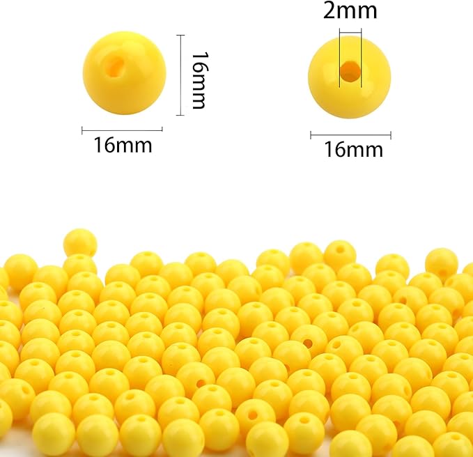 bonny boxx 60pcs 16mm smooth yellow acrylic round beads, plastic resin bubblegum balls chunky gumball beads for necklace and bracelet making, crafting supplies