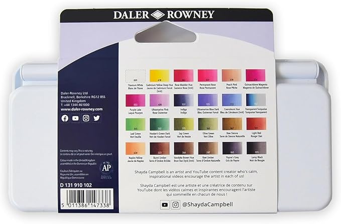 Daler-Rowney Aquafine Watercolor Paint Set, Shayda Campbell Artist Palette, Plastic Travel Set, 24 Half Pans, Assorted Colors, 1 Count